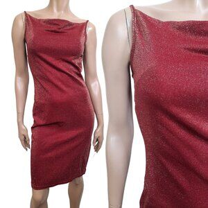 Vintage 90s Red Glitter Dress sleeveless Stretch Bodycon Womens M Party Cocktail